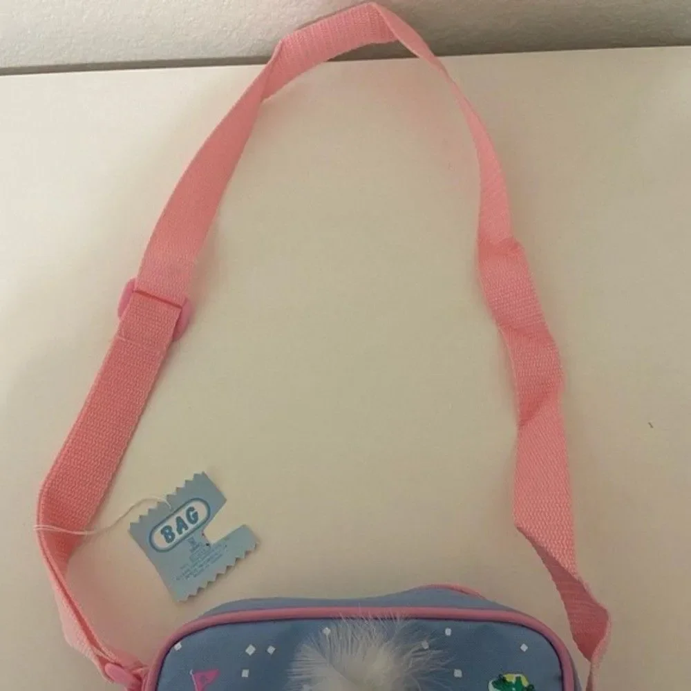 Vintage 1989 Sanrio Cheerleader Teddy Bear Mini Purse Feather Pom Pom Blue NWT